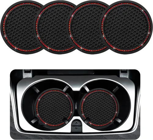 Vista 12 de Ziciner Paquete de 4 posavasos brillantes para automóvil, portavasos de goma suave con cristal, tapete antideslizante con diamantes de imitación
