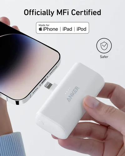 Vista 7 de Cargador portátil Anker Nano para iPhone, con conector Lightning certificado MFi incorporado, batería externa de 5,000 mAh 12W, compatible