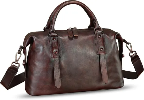 Vista 2 de Bolso de cuero genuino para mujer, bolso de mano con asa superior, bolso cruzado vintage, bolso de cuero retro