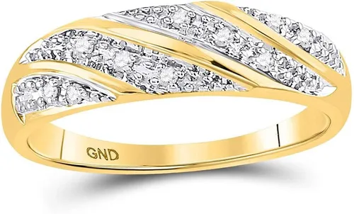 Vista 3 de Conjunto de anillos de compromiso de boda de oro amarillo sólido de 10 quilates para él y ella con diamantes redondos a juego de tres anillos