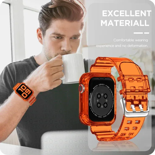 Vista 296 de DABAOZA - Correa transparente compatible con Apple Watch con estuche protector, correa deportiva de TPU con brillo para mujeres y hombres
