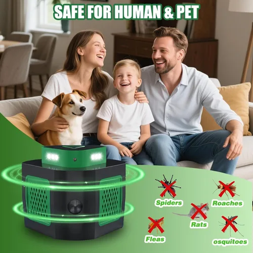 Vista 6 de Paquete de 2 repelentes de ratones para ratones y ratas para la casa, repelente ultrasónico de ratones, trampa para ratones de 360° para interiores