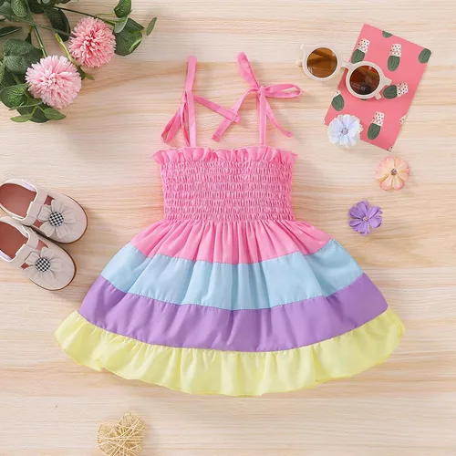Vista 4 de Vestido de verano para niñas pequeñas, vestido de princesa sin mangas, cuello halter, tutú de playa, vestido de verano bohemio con tirantes