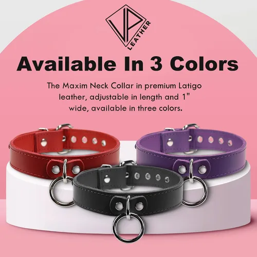 Vista 7 de VP Leather Meraux Collar – Top Grain Leather & Soft Lambskin - Adjustable - Nickel Plated Buckles, Eyelets, Studs & O-ring