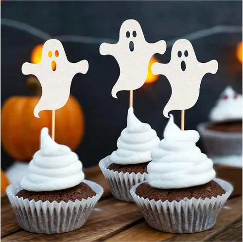 Vista 7 de 24 piezas de Halloween Baby Boo Cupcake Toppers Boo Ghost Cupcake Picks Baby Shower Halloween Boy Girl First Birthday Party Decoración Suministros