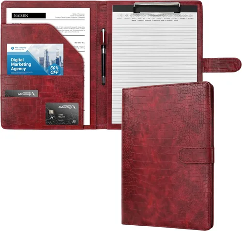 Vista 6 de Mymazn - Carpeta portapapeles para portapapeles de piel sintética con cubierta para bloc de notas tamaño carta A4 8.5 x 12 pulgadas para Rojo