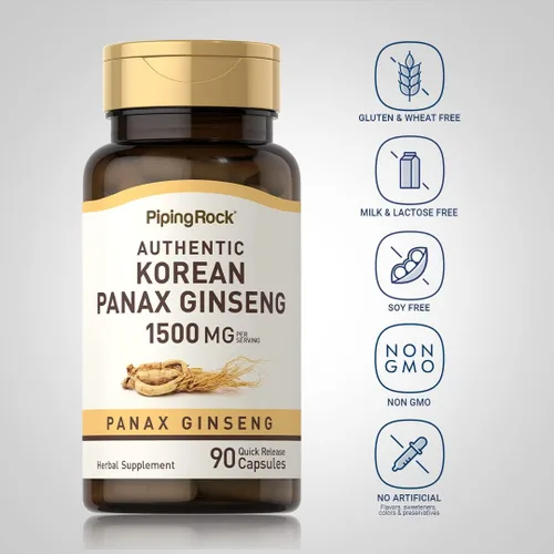Vista 3 de Piping Rock Suplemento coreano de ginseng Panax 1500 mg 90 cápsulas Fórmula sin OMG y sin gluten