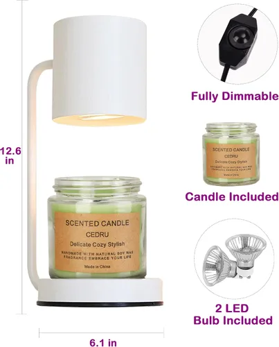 Vista 4 de Keymit Lámpara calentadora de velas para velas en frasco, lámparas de derretidor de velas eléctricas clásicas blancas con 1 vela perfumada