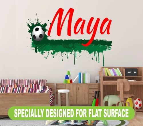 Vista 4 de Calcomanía de pared personalizada con nombre de fútbol, calcomanía de pelota de fútbol con nombre personalizado para habitación de los niños, arte