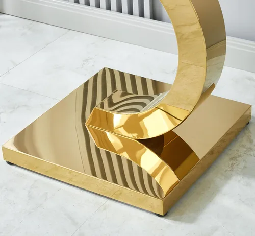 Vista 7 de Mesa auxiliar de cristal dorado de lujo, moderna mesa de centro cuadrada para sofá con base de acero inoxidable con espejo brillante, mesa de noche