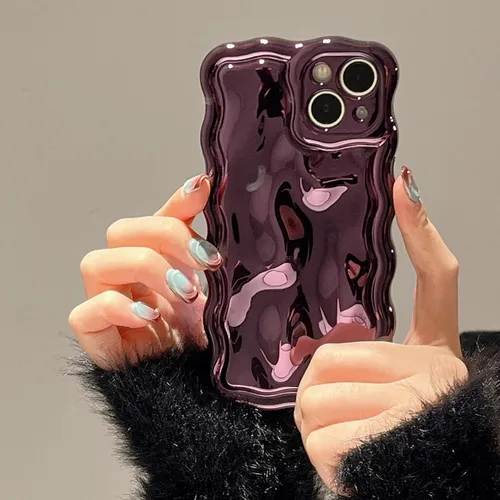 Vista 18 de FABSPARK Funda para iPhone 11, Patrón de Burbujas de Meteorito 3D Electrochapado Galvanizado con Brillos Marco Ondulado Rizado Funda Brillante, TPU