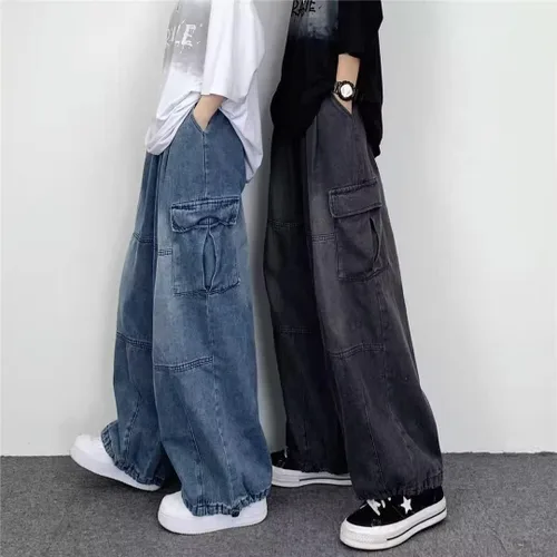 Vista 4 de Grunge Pantalones holgados Y2K Emo Alt Cargo Pant Fairycore Demin Cloting Estético Jogger Pantalones deportivos Hiphop Tripp Streetwear
