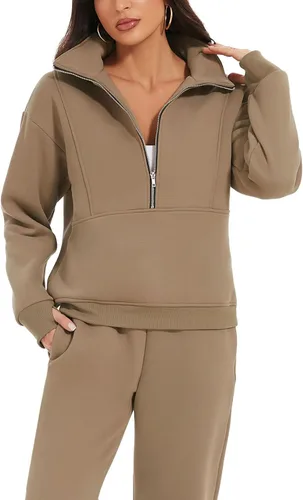 Vista 3 de Eisctnd Womens Fashion Womens Joggers Sweat Sets Women Half Zipper 2 Piece Outfits Joggers Pants Sweatshirt Set Travel