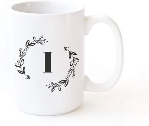Vista 7 de The Cotton & Canvas Co. Botánico personalizado monograma inicial letra A taza de café porcelana cerámica taza de café para ella, para él