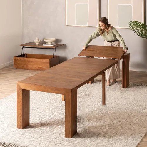 Vista 34 de Transformer Table - Mesa de comedor extensible de madera maciza, asientos 2-12, mesa de comedor expandible, muebles que ahorran espacio, muebles
