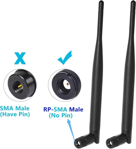 Vista 2 de Bingfu Antena de doble banda WiFi 2.4GHz 5GHz 5.8GHz 6dBi MIMO RP-SMA Macho Antena (paquete de 2) para enrutador WiFi, tarjeta de red inalámbrica