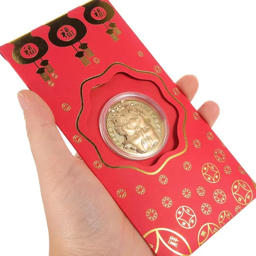 Vista 8 de EXCEART Sobre rojo, 10 unidades de paquetes de dinero rojo chino 2024 con moneda dorada, dragón del zodiaco chino, año nuevo, lunar, Hong Bao