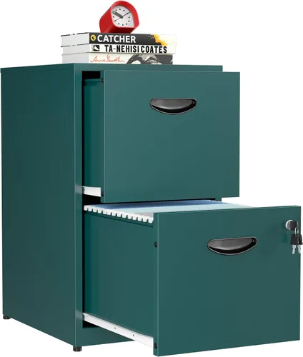 Vista 10 de Archivador móvil de 2 cajones con cerradura, archivadores de metal con ruedas, gabinete de almacenamiento enrollable negro, archivador vertical
