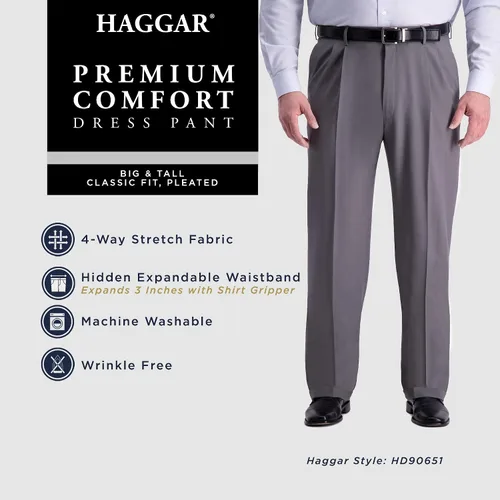 Vista 5 de Haggar Pantalón de vestir para hombre de primera calidad y ajuste clásico plisado en la parte delantera (tallas regulares y grandes y altas)
