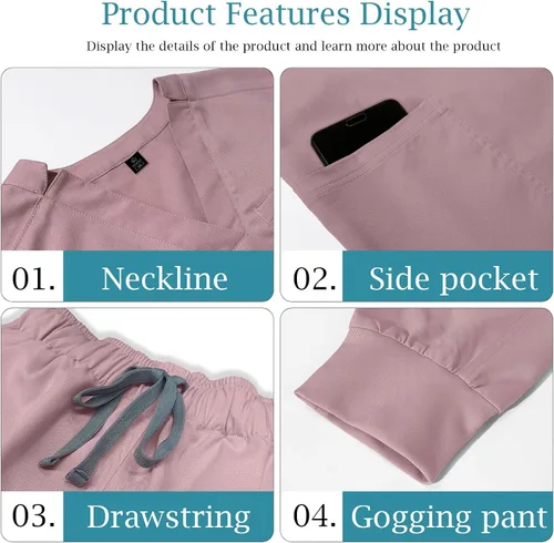 Vista 3 de VIAOLI Conjunto de ropa quirúrgica para mujer, conjunto de camiseta médica y pantalón deportivo, ropa de trabajo, traje deportivo moderno y clínico