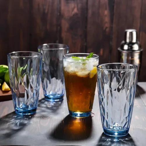 Vista 7 de CREATIVELAND Highball - Juego de 6 vasos de vidrio, color azul claro, para agua, cóctel, jugo, cerveza, café helado, cristalería azul transparente