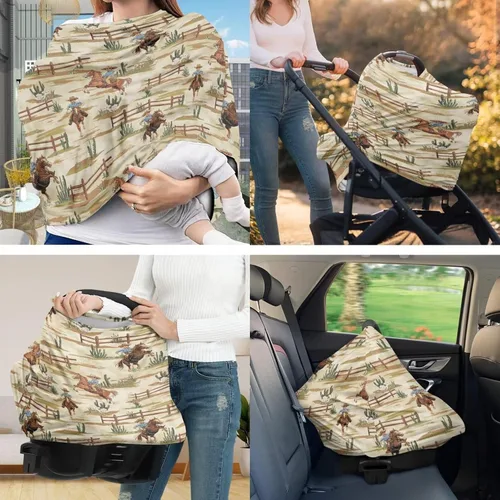 Vista 2 de Cactus Aztec Cowboy - Funda elástica para asiento de coche + funda de almohada para bebés, 2 paquetes de carritos de compras multiusos, silla alta