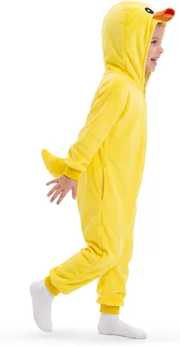 Vista 3 de Disfraz de pato amarillo para niñas y niños, overol de animal con capucha 3D para fiesta de Halloween