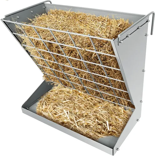 Vista 10 de Estante de heno para montaje en pared, de metal galvanizado resistente 2 en 1, alimentador de heno y granos, comedero para ganado con distancia