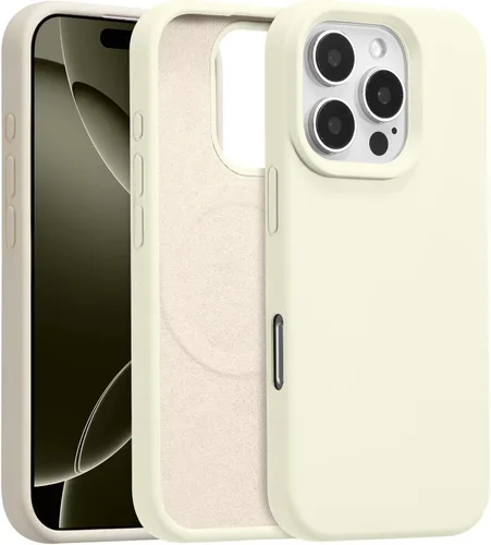 Vista 434 de Funda magnética de silicona para iPhone 13 Pro, color blanco antiguo [Compatible con Magsafe] [Forro de microfibra suave antiarañazos], funda