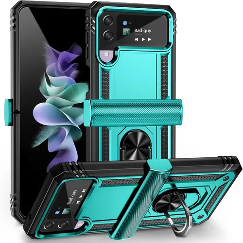 Vista 9 de ONOLA Funda compatible con Samsung Galaxy Z Flip 4/3 con protección de bisagra y anillo giratorio de 360° con soporte magnético resistente