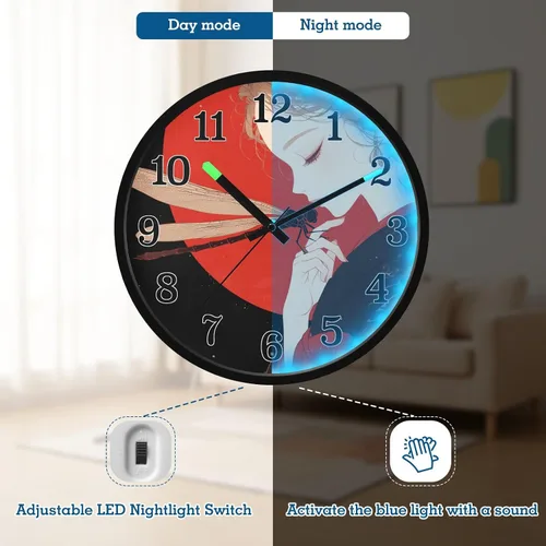 Vista 5 de Battery Operated Silent Non-Ticking Clock Luminous Voice-Activated Wall Clock Retro Dragonfly Anime Chinese Style 12 Inch Decorative for Kitchen