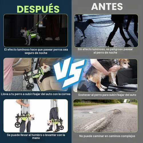 Vista 9 de Silla de ruedas ajustable para patas traseras, para perros de todas las razas, incluye chaleco de alta visibilidad, correa y elevación