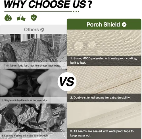 Vista 3 de Porch Shield Funda Impermeable para Sofá de Banco de Exterior – Funda para Sofá de Dos Plazas de Patio 56W x 31D x 33H pulgadas, Beige