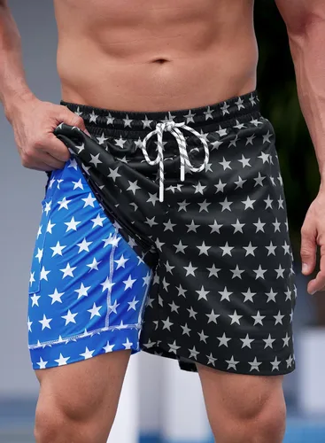 Vista 2 de Traje de baño para hombre con bandera estadounidense con forro de compresión y bolsillos