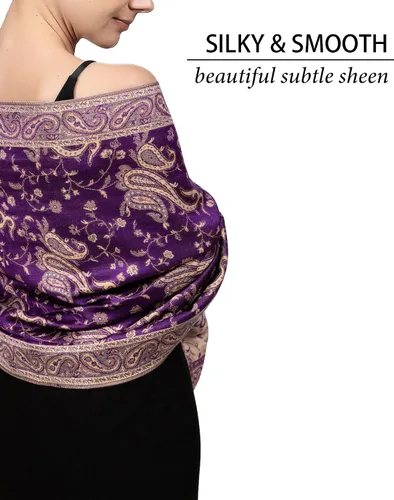 Vista 2 de Achillea Bufanda suave y sedosa reversible con flecos y estampado de cachemira