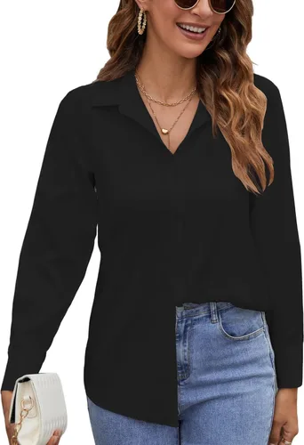Vista 10 de Camisas de manga larga con botones para mujer, blusas casuales con cuello sin arrugas, para el trabajo, la oficina