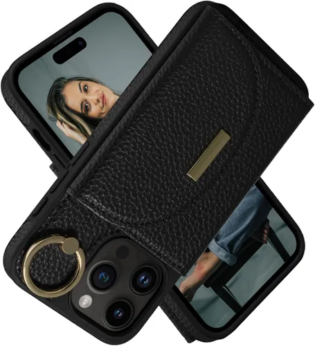 Vista 34 de Funda tipo cartera de Keallce para iPhone 14 Pro de 6.1 pulg., funda con tapa y ranuras para tarjetas, soporte con anillo, funda protectora de piel