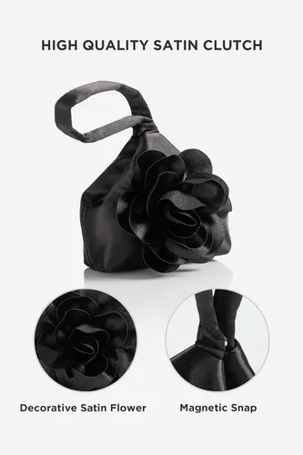 Vista 4 de BABEYOND Bolsos de mano para mujer, bolsos de noche de satén con flores, bolso de pulsera elegante para fiestas, uso diario, boda