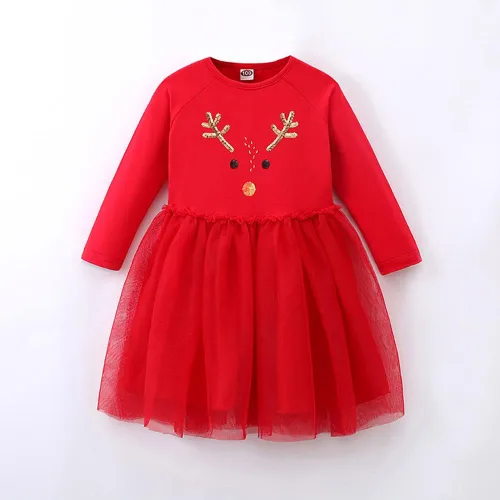 Vista 2 de Vestido de fiesta de cumpleaños de princesa de manga larga con estampado de unicornio, reno y arco iris, ropa de invierno y otoño