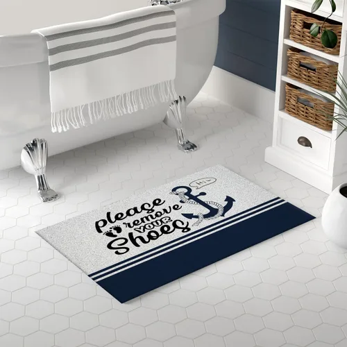 Vista 4 de Nogrit Tapete de puerta náutica, decoración de alfombras de baño náuticas, tapete de ducha antideslizante para suelo de baño, retira tus zapatos