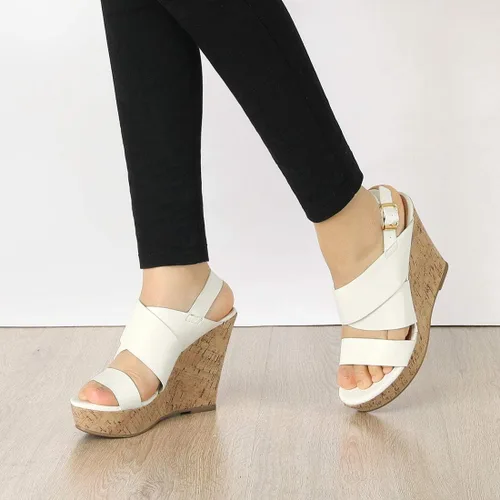 Vista 2 de Allegra K Sandalias de cuña con plataforma de madera para mujer