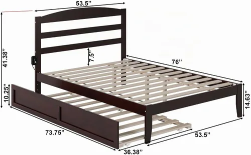 Vista 2 de AFI, Warren - Cama de plataforma matrimonial con cama nido individual, color espresso