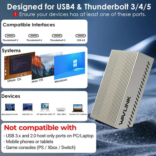 Vista 5 de WAVLINK Adaptador Ethernet USB4 a 10Gbps, adaptador de red Ethernet USB-C a 10G con chip AQC113, compatible con Thunderbolt 3/4/5 y USB4, para Mac