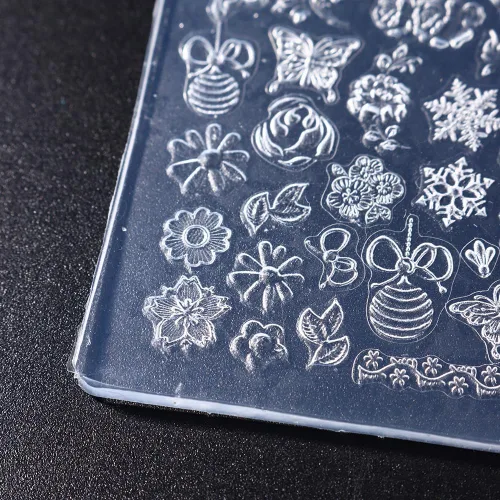 Vista 7 de Adornos de uñas de Navidad Moldes de silicona Moldes de uñas de mariposa de flores Campanas de Navidad Plantillas de tallado de uñas de copo