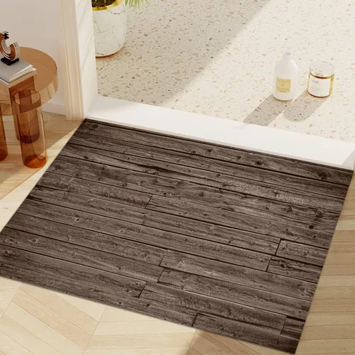 Vista 19 de GUBIYU Juego de 2 alfombras y tapetes de cocina de madera campestre, lavables, rústicas, tablones de madera marrón, alfombras de baño
