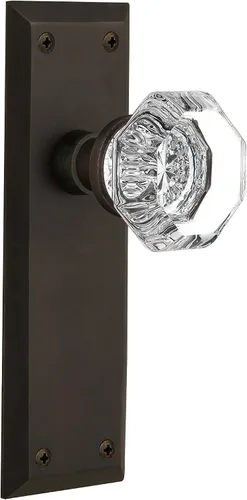 Vista 15 de Nostalgic Warehouse Placa interior de Nueva York con pomo de puerta Waldorf de estilo mortise en latón envejecido