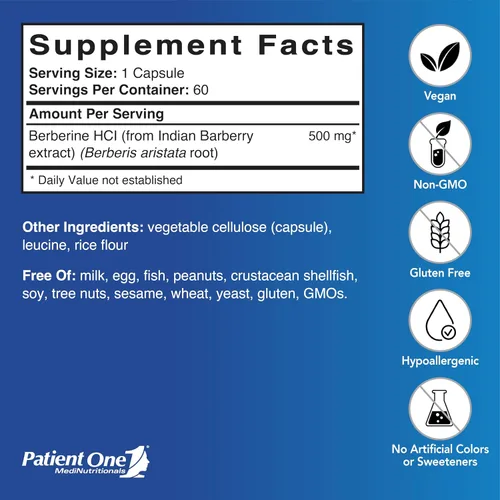 Vista 2 de Patient One Berberine 500 mg Soporte Metabólico y cardíaco 60 Cápsulas