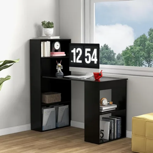 Vista 9 de Tangkula Escritorio para computadora con estantería, escritorio para escritura y estudio con estantes de almacenamiento y soporte para CPU, estación