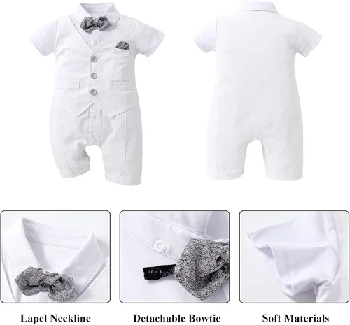 Vista 4 de HOSUKKO - Traje de bebé para caballero, mamelucos + boina + corbatín (0-24 meses)