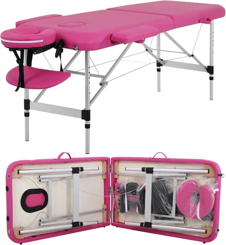 Vista 15 de Mesa de masaje, cama de masaje de 73 pulgadas, altura ajustable, 2 pliegues, de aluminio, de piel sintética, para belleza, spa, con funda